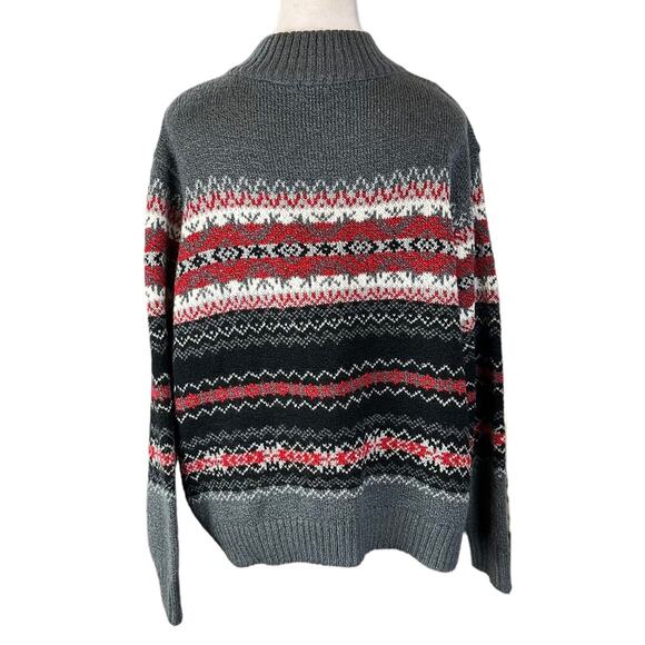 Vintage Carolyn Taylor Fair Isle Sweater 1/4 Zip Size XL Gray Red White - Picture 3 of 7